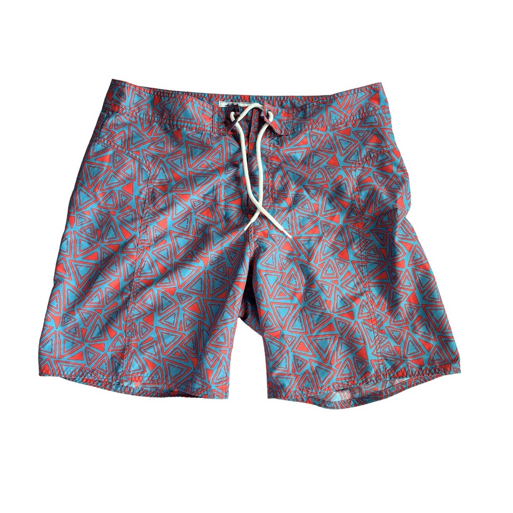 Trunks Surf & Swim Co Mens Size 34 Swim Shorts Red Blue Geometric Triangle Liner